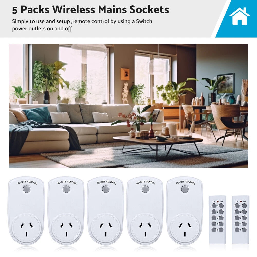 5X Wireless Power Switch Sockets & 2 Remote Controllers for AU