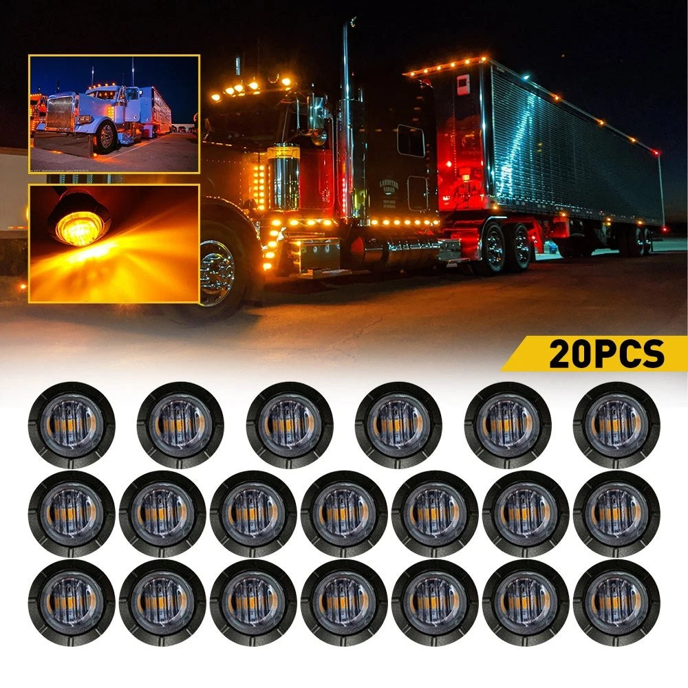 10Pcs Smoke Round Amber LED Side Marker Light for Truck Trailer