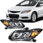 Headlight Assembly Pair for Honda Civic 2012–2015 (1.5L, 1.8L, 2.4L) Black Amber
