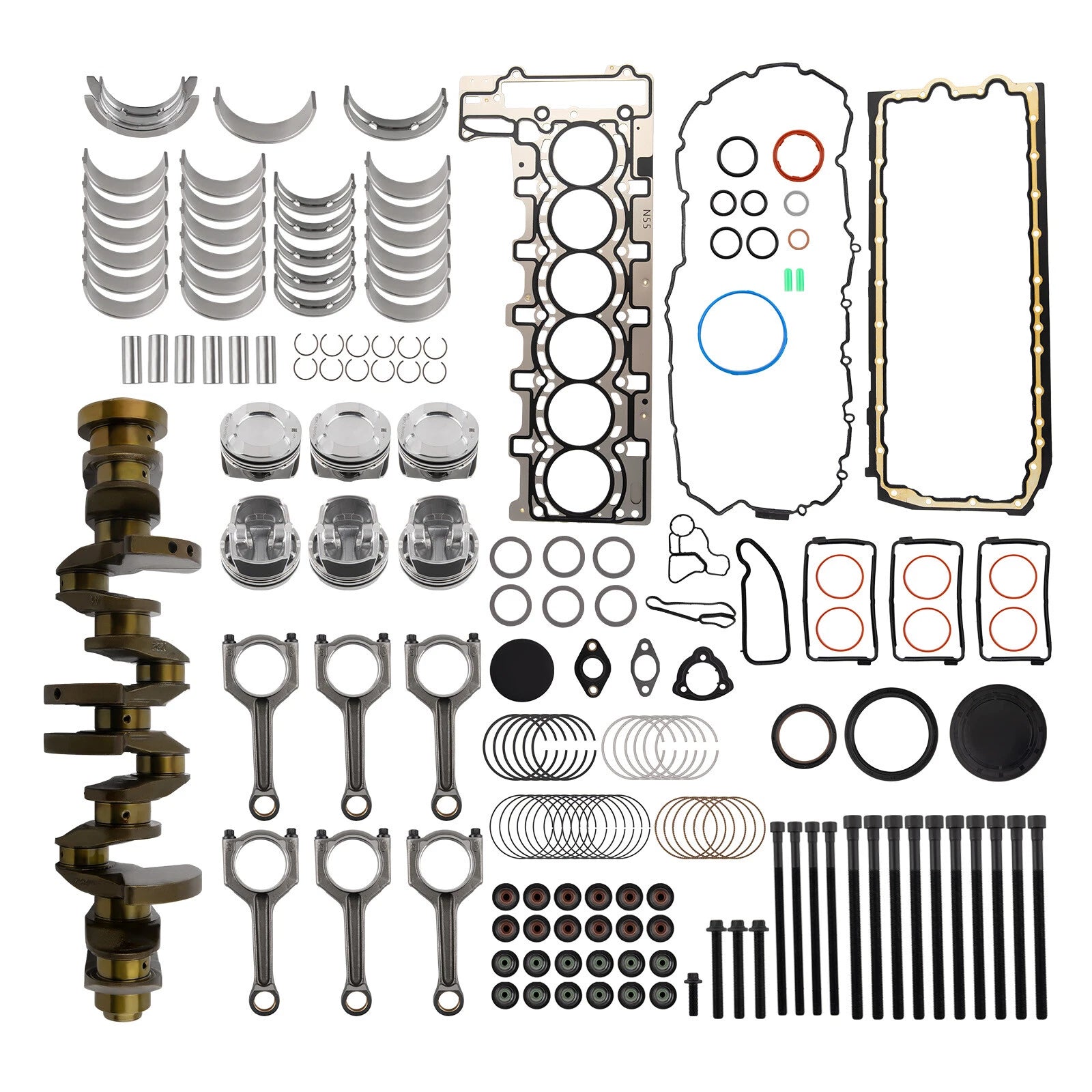 N55 3.0L Engine Rebuild Kit Pistons Gasket Kit w/ Crankshaft & ConRods For BMW