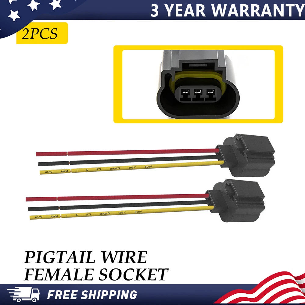 Wire Pigtail Connector Plug for H13 9008 Headlight Bulb Socket (2X)