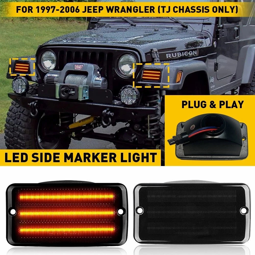 2PC Smoked LED Front Bumper DRL Signal Lights for Jeep Wrangler TJ (1997–2006)