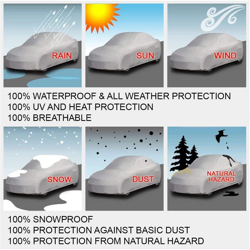 Silver Gray Full Car Cover for Outdoor Protection Waterproof XL (Universal)