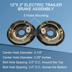Set of 2 Electric Trailer Brake Assemblies for 7000 lbs Axle (12" x 2")