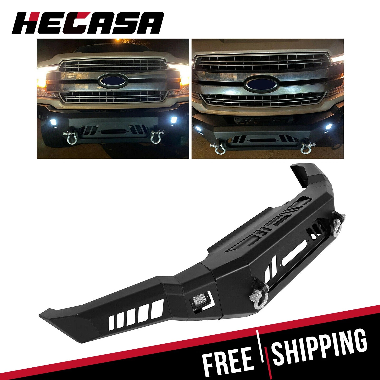 Front Bumper with LED Light D-Rings for Ford F-150 (2018–2020)