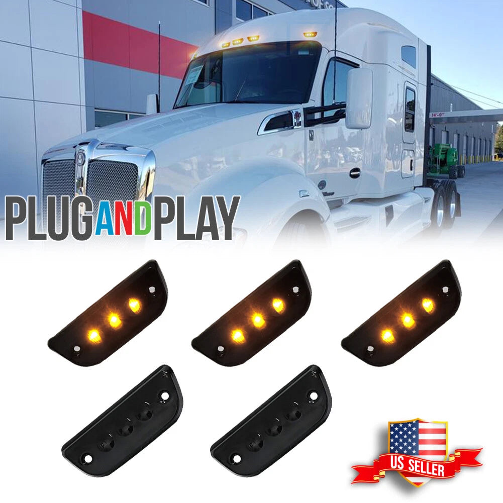 5pc Smoke Lens Amber LED Roof Clearance Marker Light for Kenworth T680 (2017–2023)
