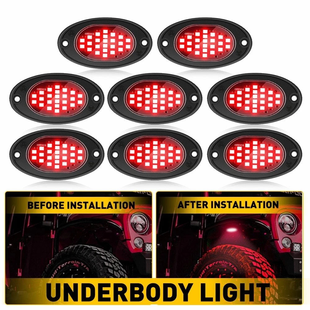 8 Pods LED Rock Lights for Jeep Truck ATV UTV (Offroad) - Red EV
