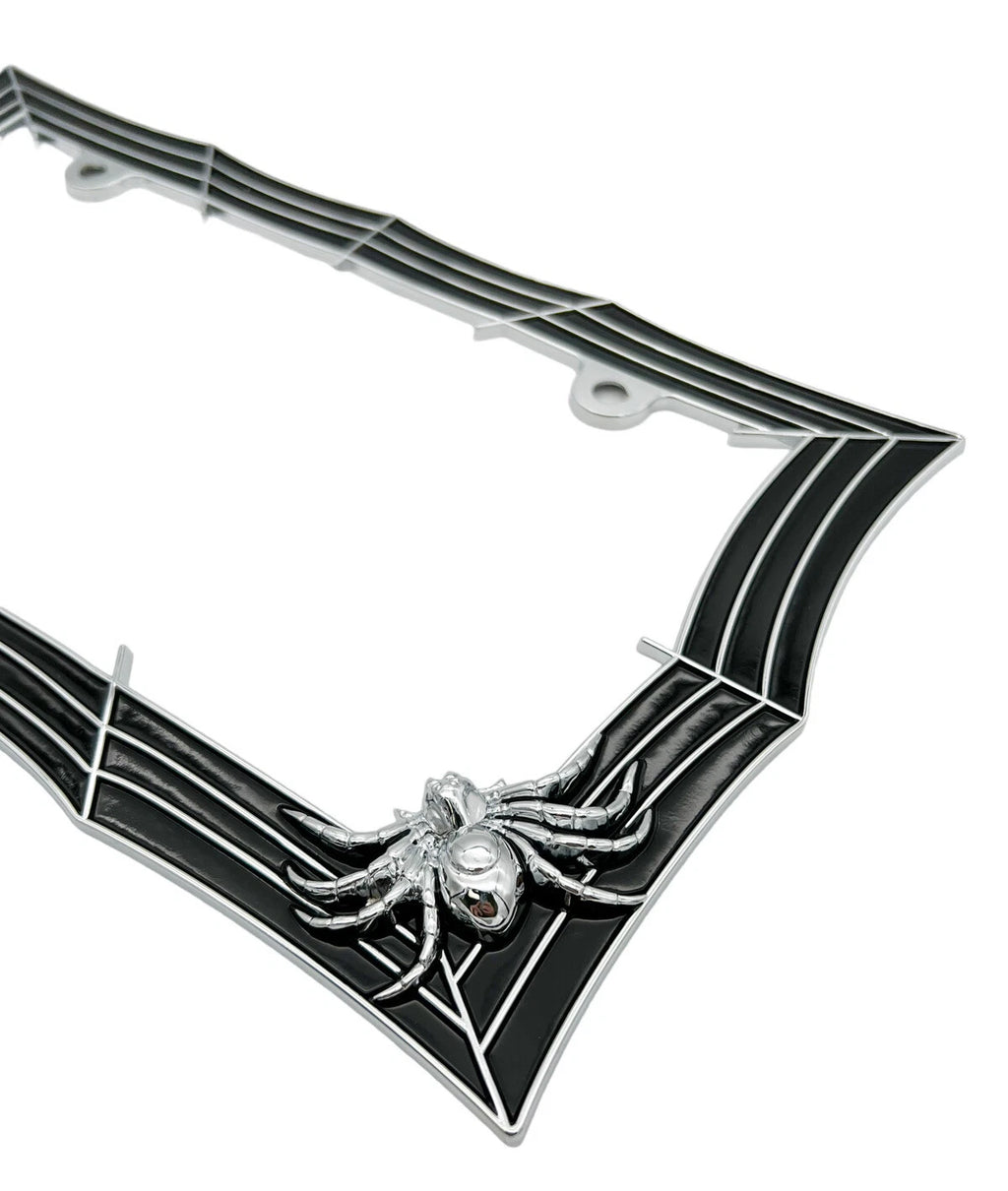 Spider Web License Plate Frame Black Chrome for Cars and Trucks (Universal)