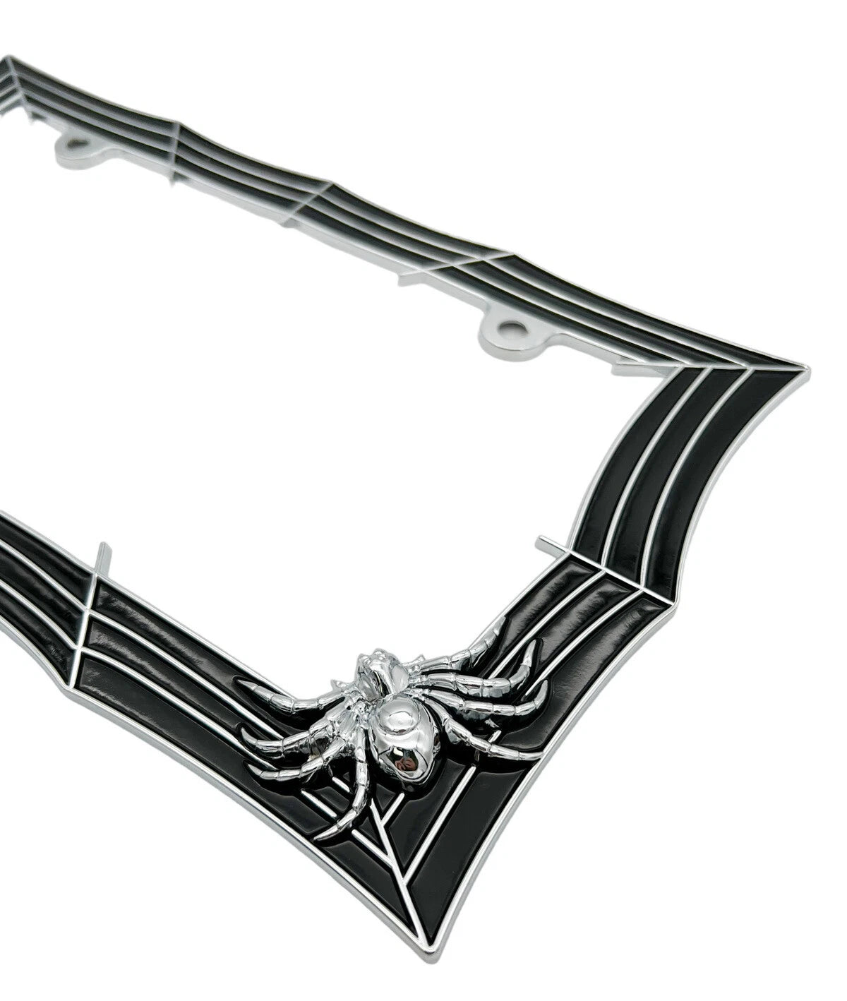 Spider Web License Plate Frame Black Chrome for Cars and Trucks (Universal)