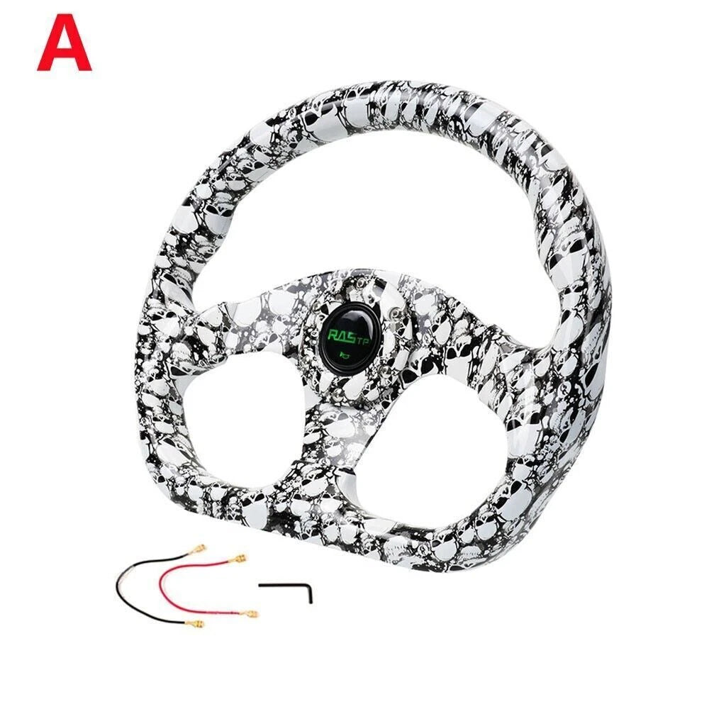 13" Racing Graffiti Pattern Flat Steering Wheel for Universal Fit