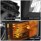 Black Housing Amber Corner Headlights for Chevy Silverado 1500 (2014–2015)
