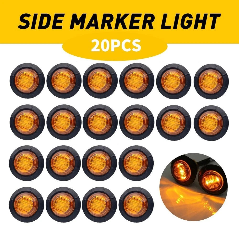 20x Amber 3/4" Round LED Side Marker Lights for Trailer Truck (12V)