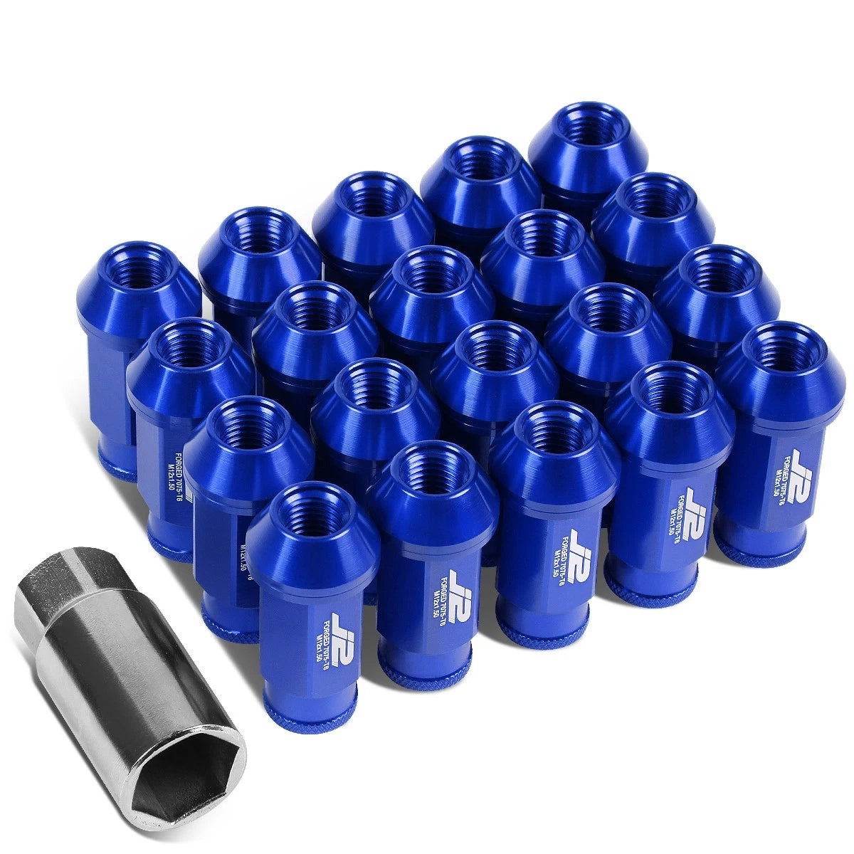 20Pcs J2 7075 Forged Aluminum M12x1.5 Open-End Lug Nut Set w/Adapter Blue