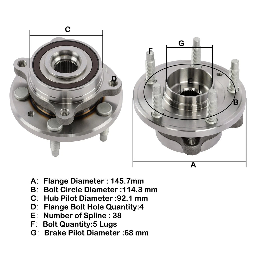 Front Wheel Bearing Hubs for Ford Taurus, Flex, Lincoln MKS, MKT (2010–2019)