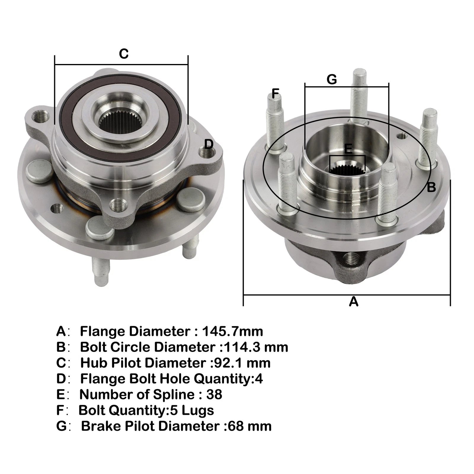 Front Wheel Bearing Hubs for Ford Taurus, Flex, Lincoln MKS, MKT (2010–2019)