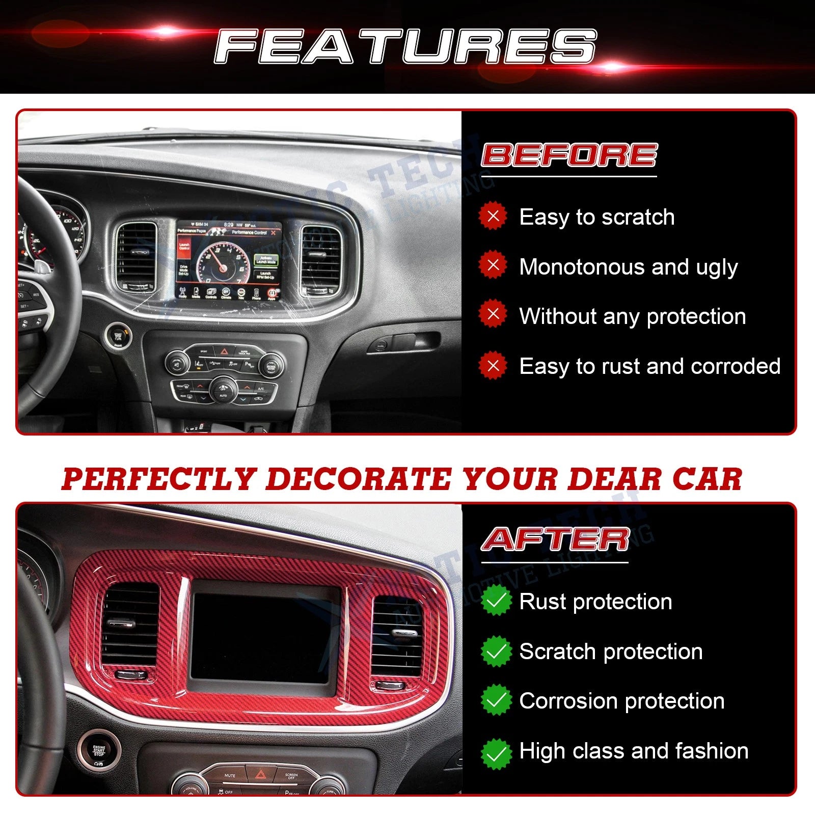 Dash Navigation Screen Air Vent Outlet Molding Cover for Dodge Charger (2015-2023)