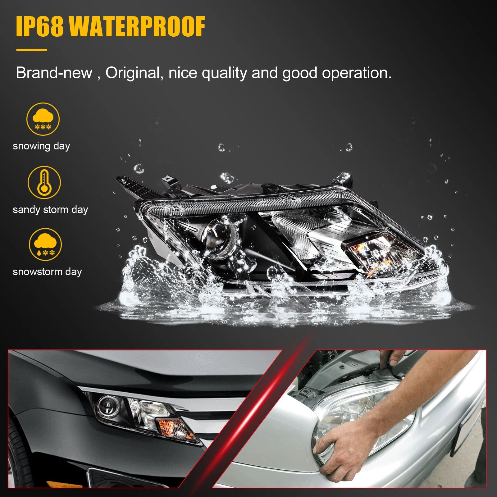 Headlight Assembly for Ford Fusion (2010–2012) Black Housing Projector