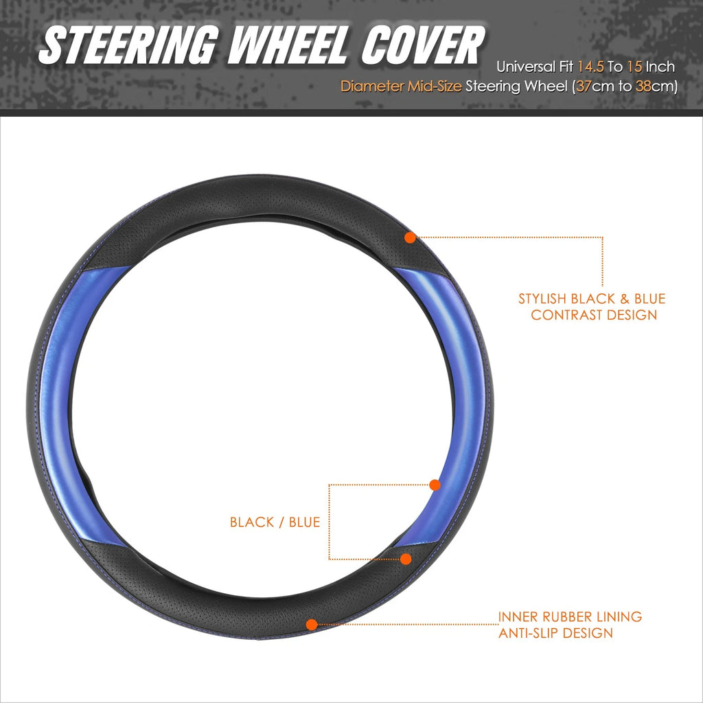 Steering Wheel Cover for Car (14.5-15") Perforated Leather, Metallic Insert