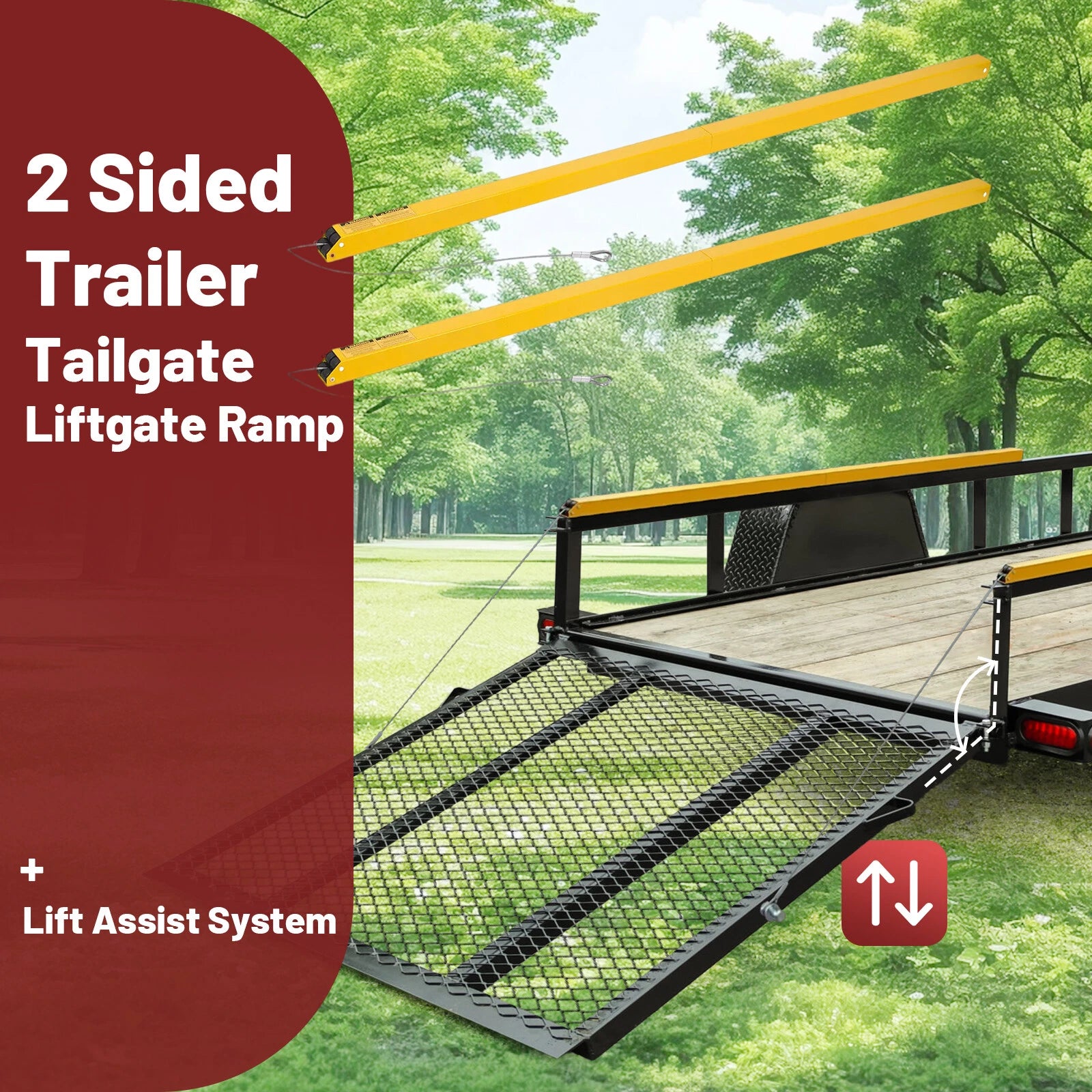 2 Sided Tailgate Ramp Lift Assist System for Utility Trailer (350 lbs)