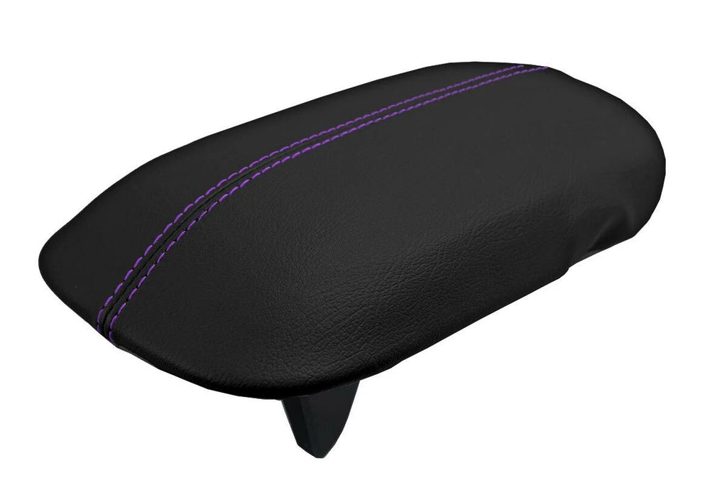 Leather Console Lid Armrest Cover for Ford Mustang (2015–2020) Black Purple Stitch