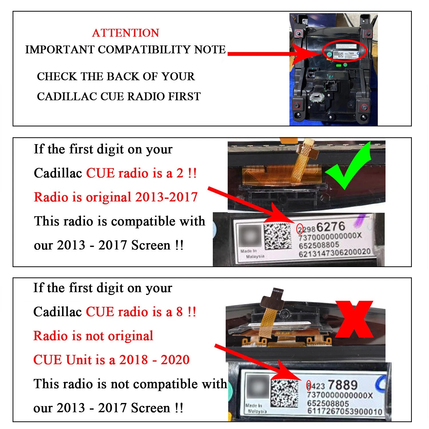 Touch Screen Display for Cadillac ATS CTS SRX XTS (2013–2017) CUE GPS DVD