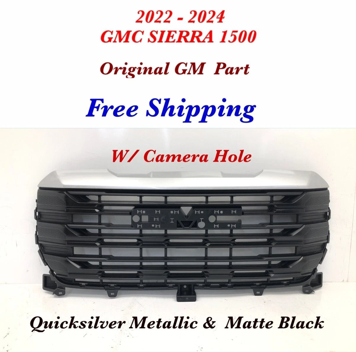 Front Upper Grille for GMC Sierra 1500 (2022–2024) #63 Quicksilver Metallic