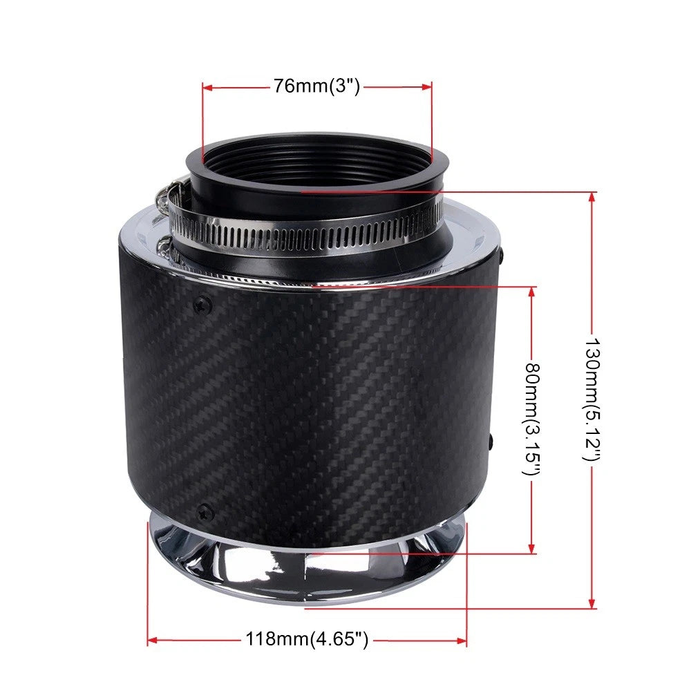 3" Inlet Carbon Fiber Hi-Flow Air Filter for Universal Applications