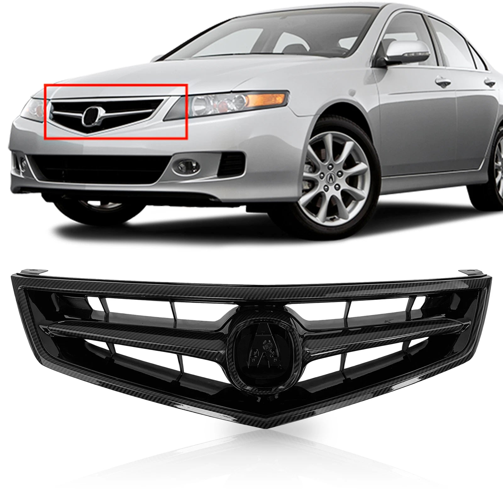 Front Bumper Grille with Carbon Fiber Style for Acura TSX (2006–2008)