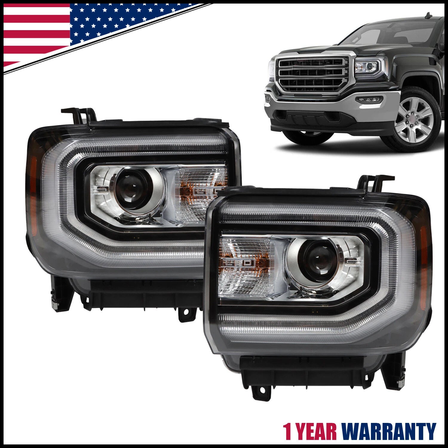 HID/Xenon LED Projector Headlights for GMC Sierra 1500 (2016–2018)