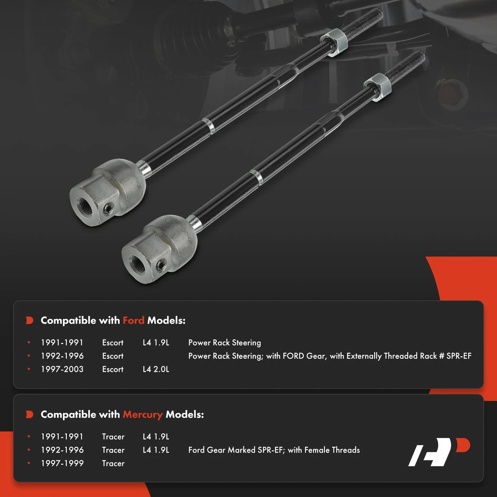 2X Front Inner Tie Rod Ends for Ford Escort Mercury Tracer (1991–2003)