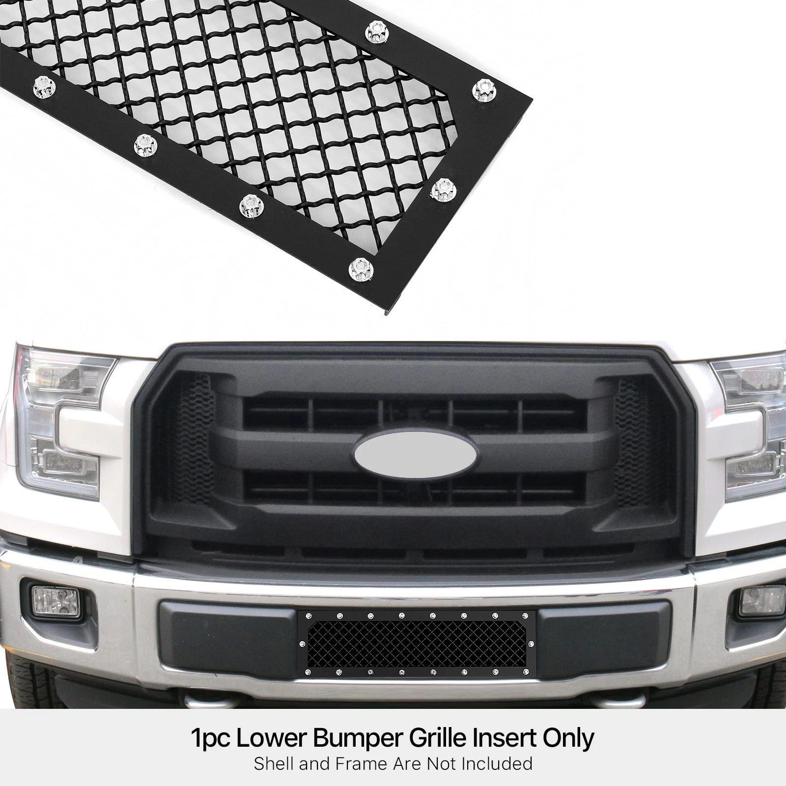 Lower Bumper Grille Insert for Ford F-150 (2015-2017) Black Mesh Steel