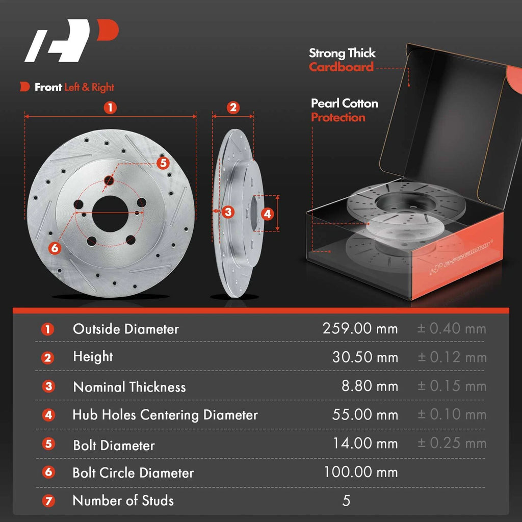 Rear Drilled Rotors and Ceramic Brake Pads for Toyota Corolla (2014–2019)