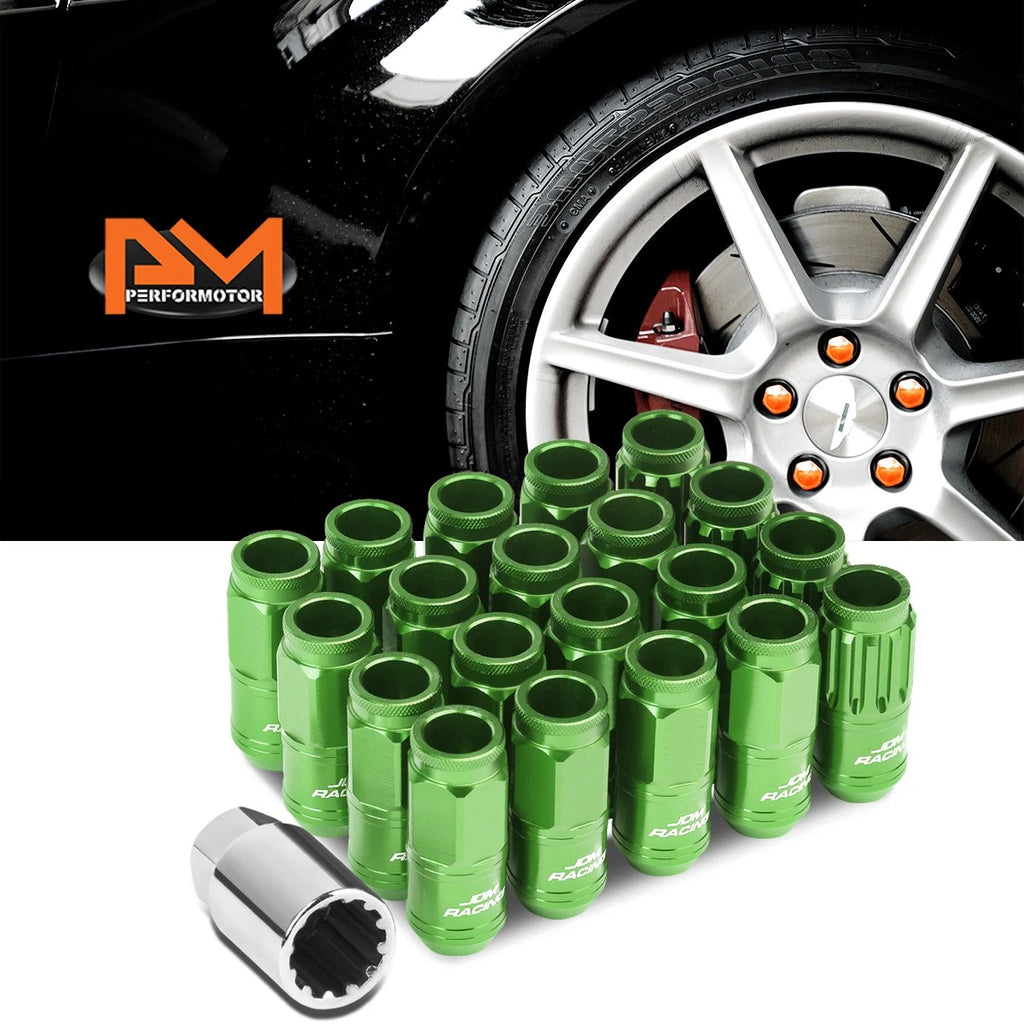 20Pc M12X1.5 Green JDM Open End Cone Wheel Lug Nuts + Spline Locks + Key