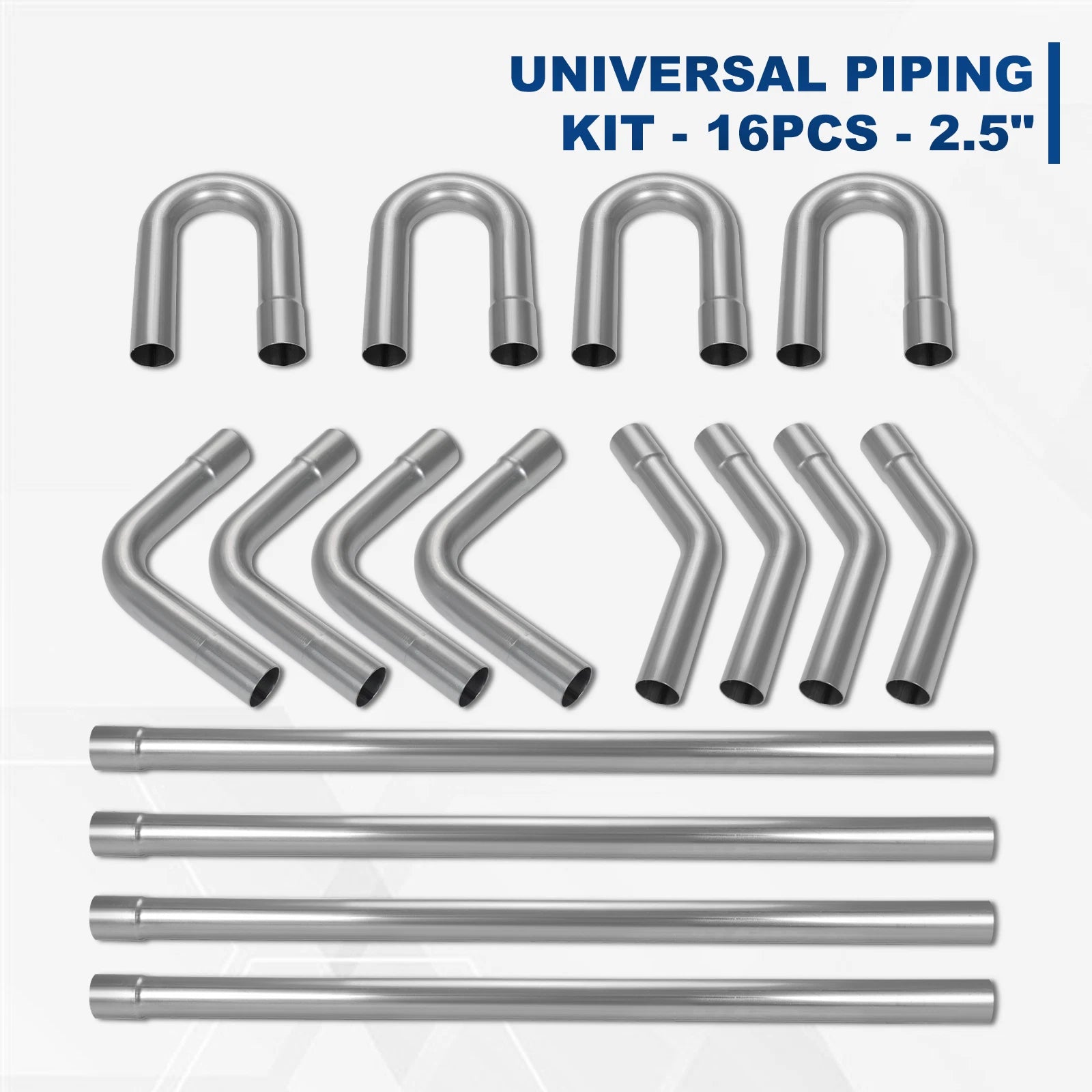 16Pc 2.5" OD Mild Steel Mandrel Bend Exhaust Pipes Kit for Universal Fit