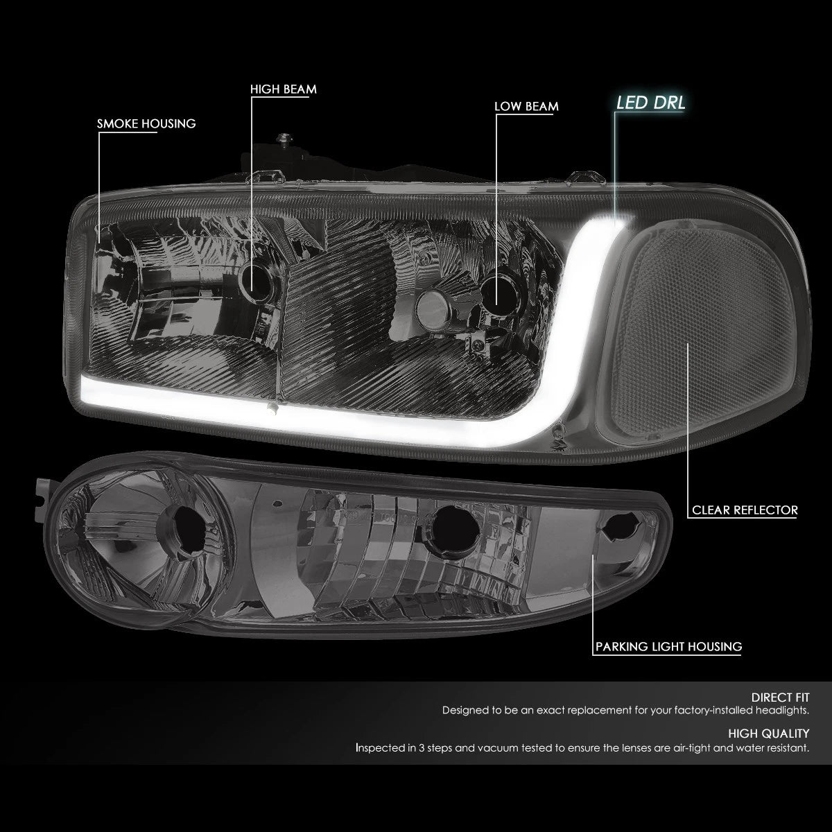 LED DRL Headlight Bumper Lamps for GMC Sierra 1500 Denali (2002–2007)