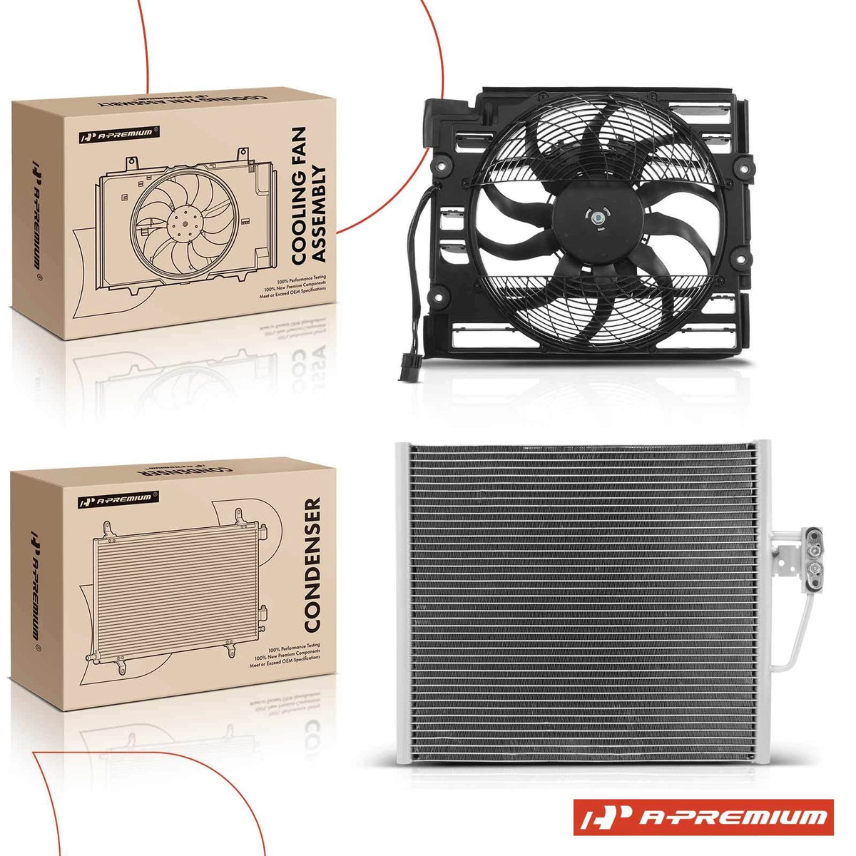 AC Condenser and Cooling Fan Assembly Kit for BMW 528i 540i (1997)