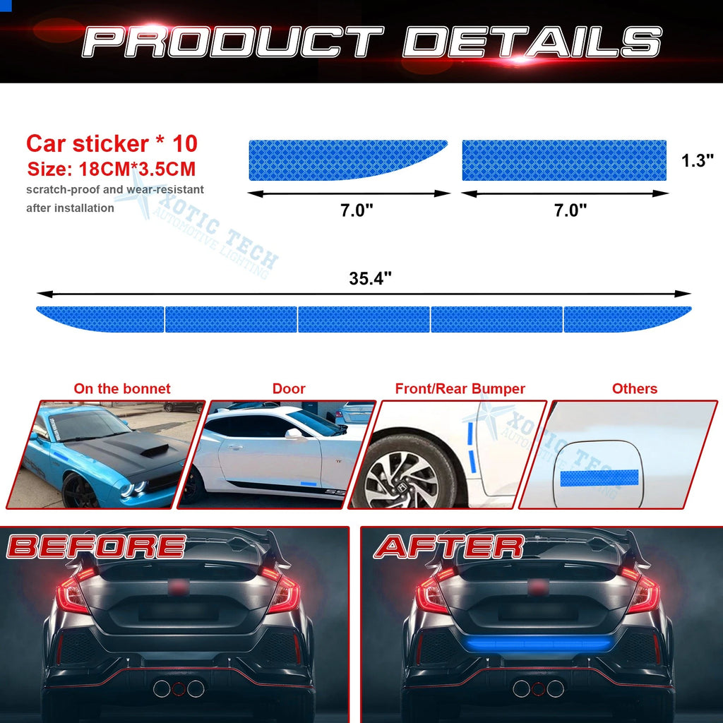 Car Strong Reflective Blue Grid Warning Fluorescent Decal Strips for Universal (35.2")