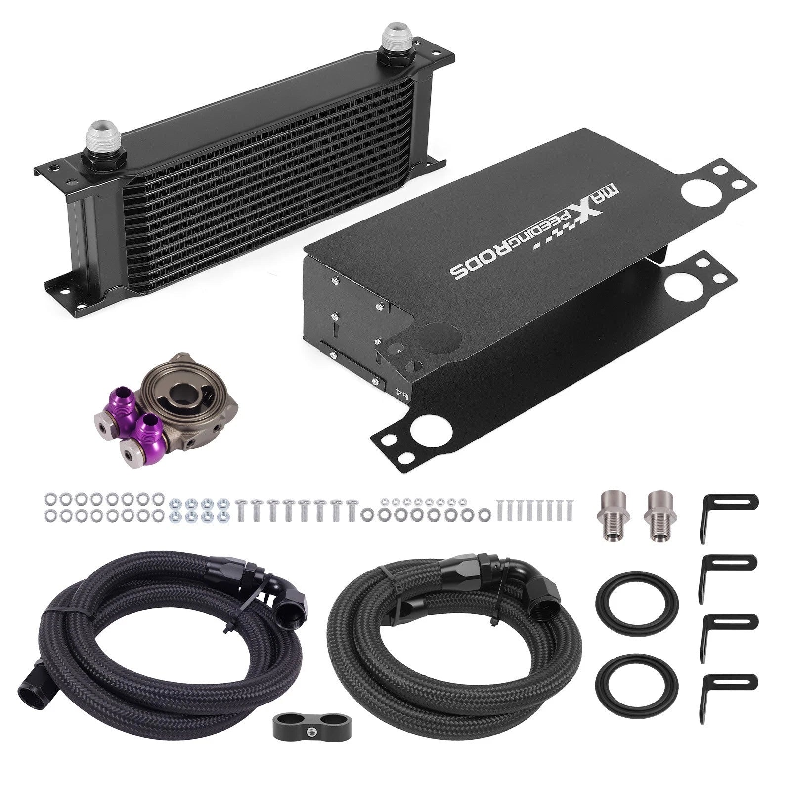 Universal 13 Row Transmission Oil Cooler 10AN with Filter Adapter Hoses