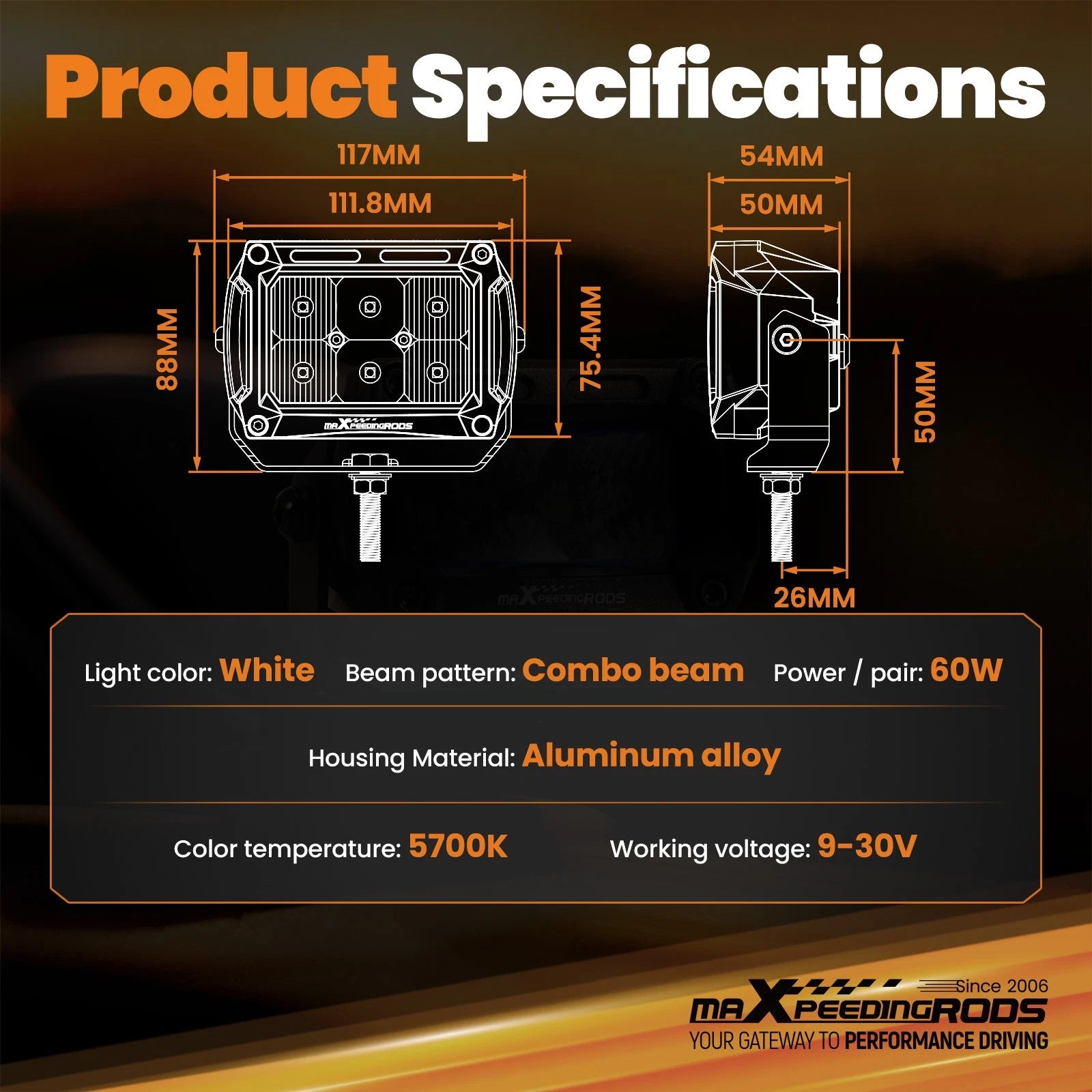 4.4 in 60W LED Driving Lights for Truck ATV (2010–2024)