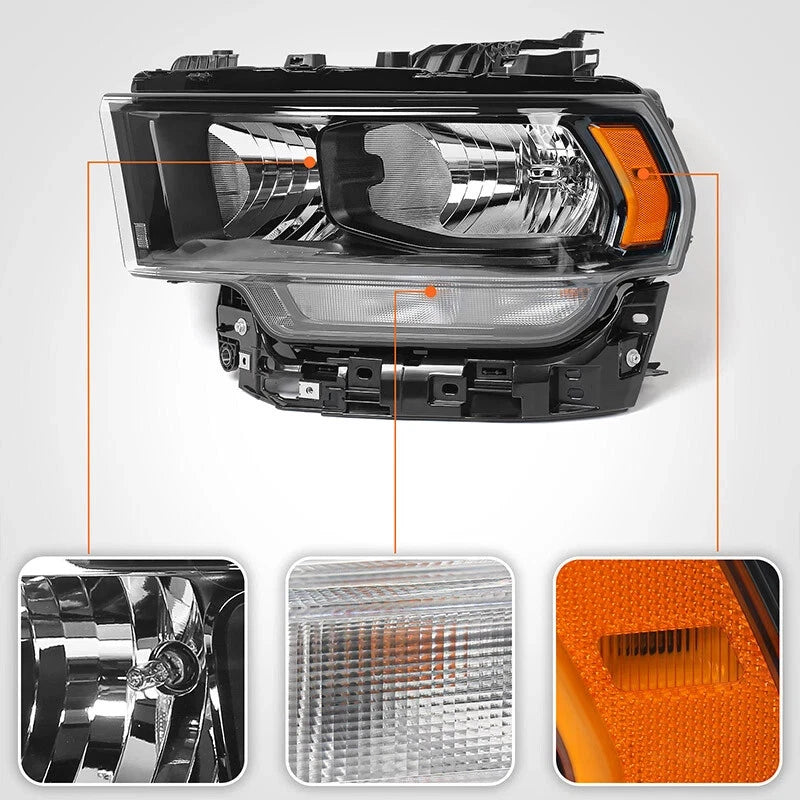 Halogen Headlight w/Black Bezel for Ram 2500 3500 (2019–2024)