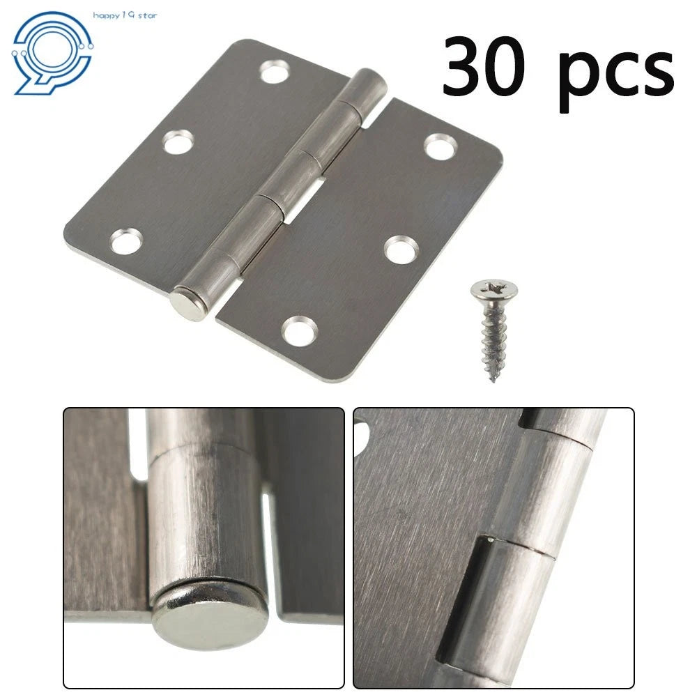 Set of 30 Satin Nickel Door Hinges 3.5" x 3.5" 2.2mm 1/4" Radius Corners