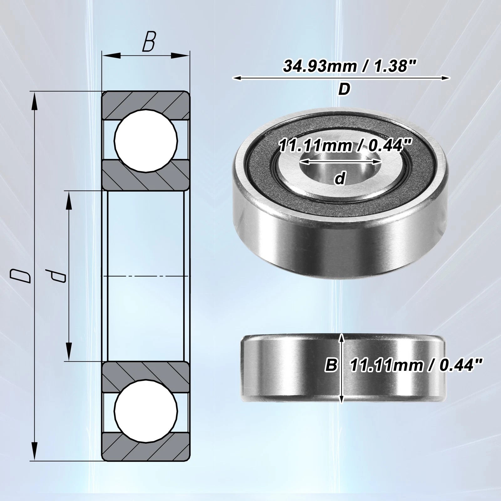Set of 4 Deep Groove Ball Bearings 1620-2RS for Auto (11.11x34.93x11.11mm)