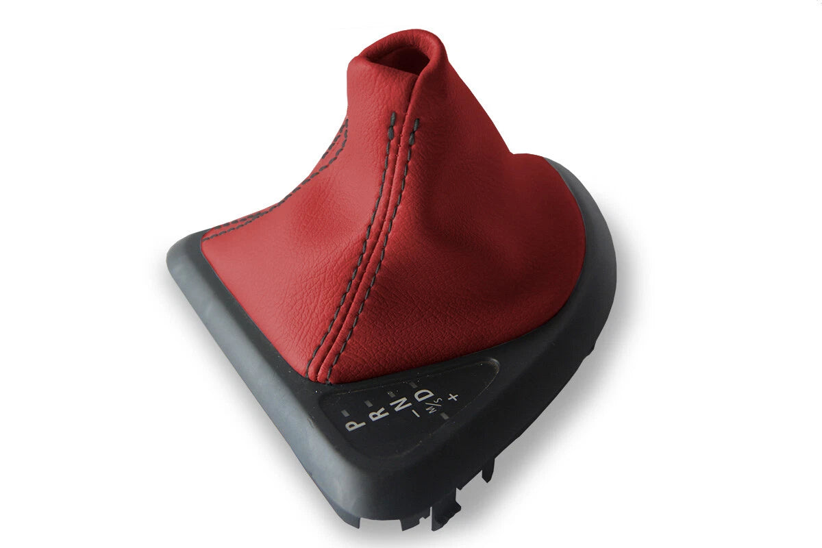Leather Automatic Shift Boot Cover for BMW E81 E82 E87 (2004–2013) Red Black Stitch