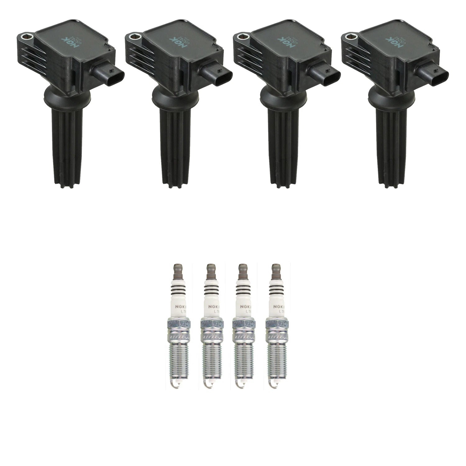 Set of 4 NGK Ignition Coils & Ruthenium Spark Plugs for Edge Escape Focus LR2 MKT