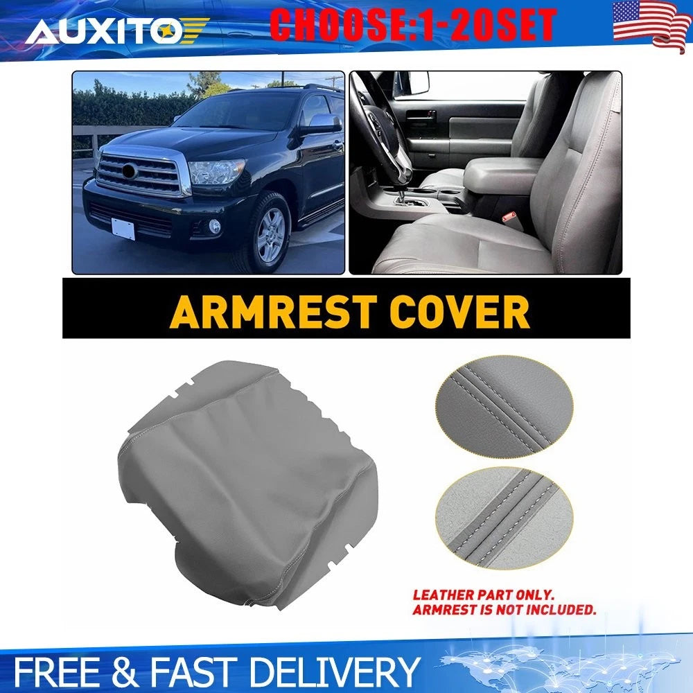 Gray Center Console Leather Cover for Toyota Tundra (2007–2013) Sequoia (2008–2022)