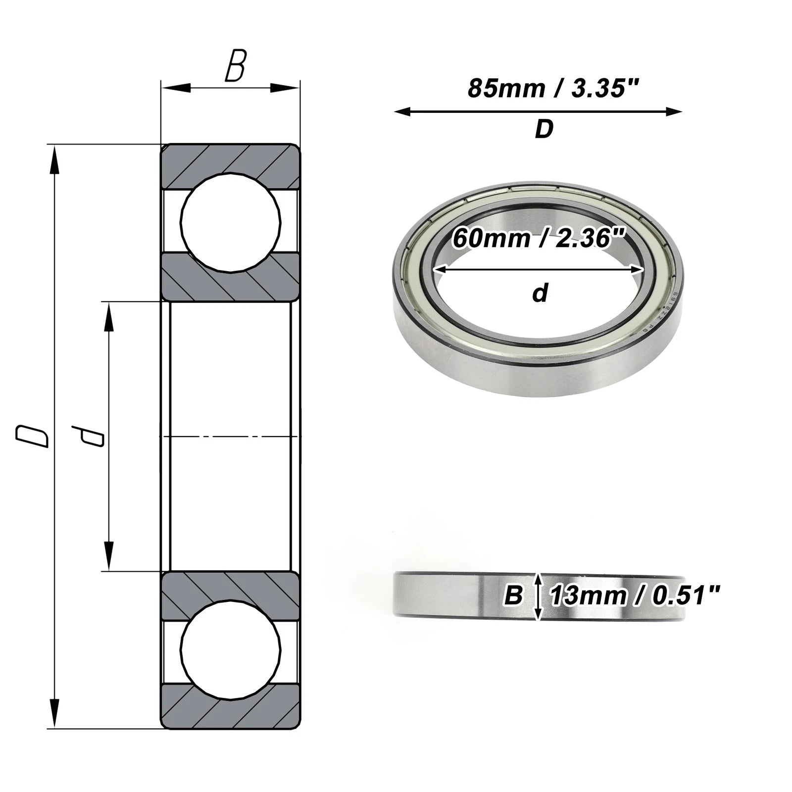 Deep Groove Ball Bearing 6912ZZ for Scooter Skateboard Wheel (P6, 60x85x13mm)