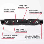 Rear Bumper for Dodge Ram 2500 3500 (2010-2024) with LED Lights, Steel