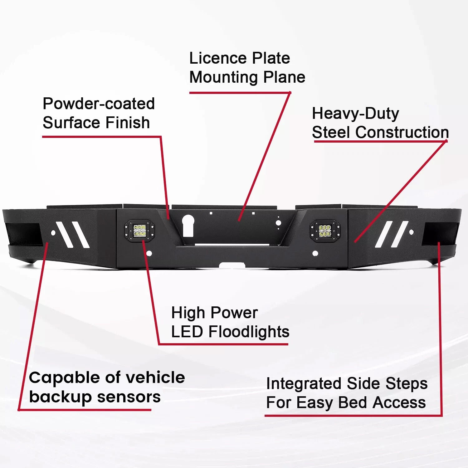 Rear Bumper for Dodge Ram 2500 3500 (2010-2024) with LED Lights, Steel