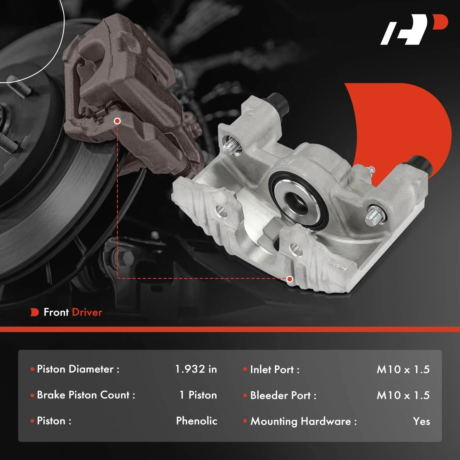Front Left Brake Caliper with Phenolic Piston for Pontiac Fiero (1984–1987)