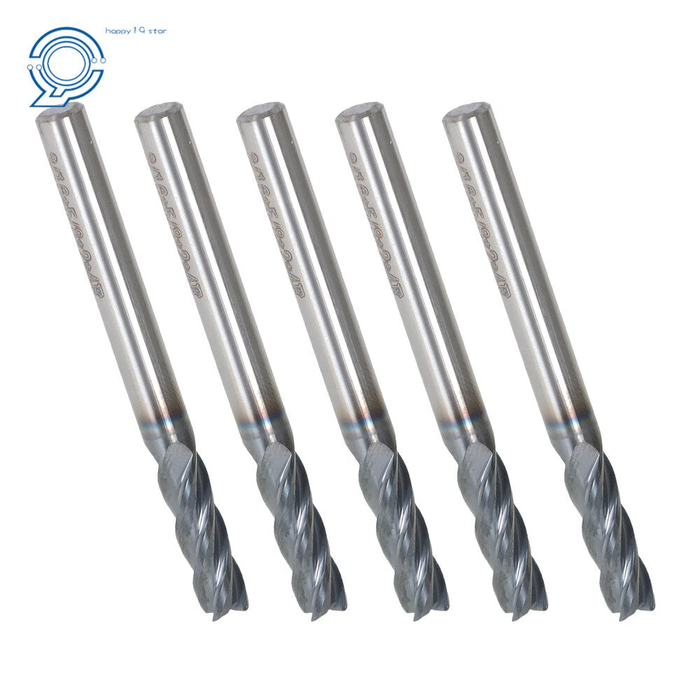Set of 5 End Mills 3/16" Shank Diameter 4 Flute Carbide